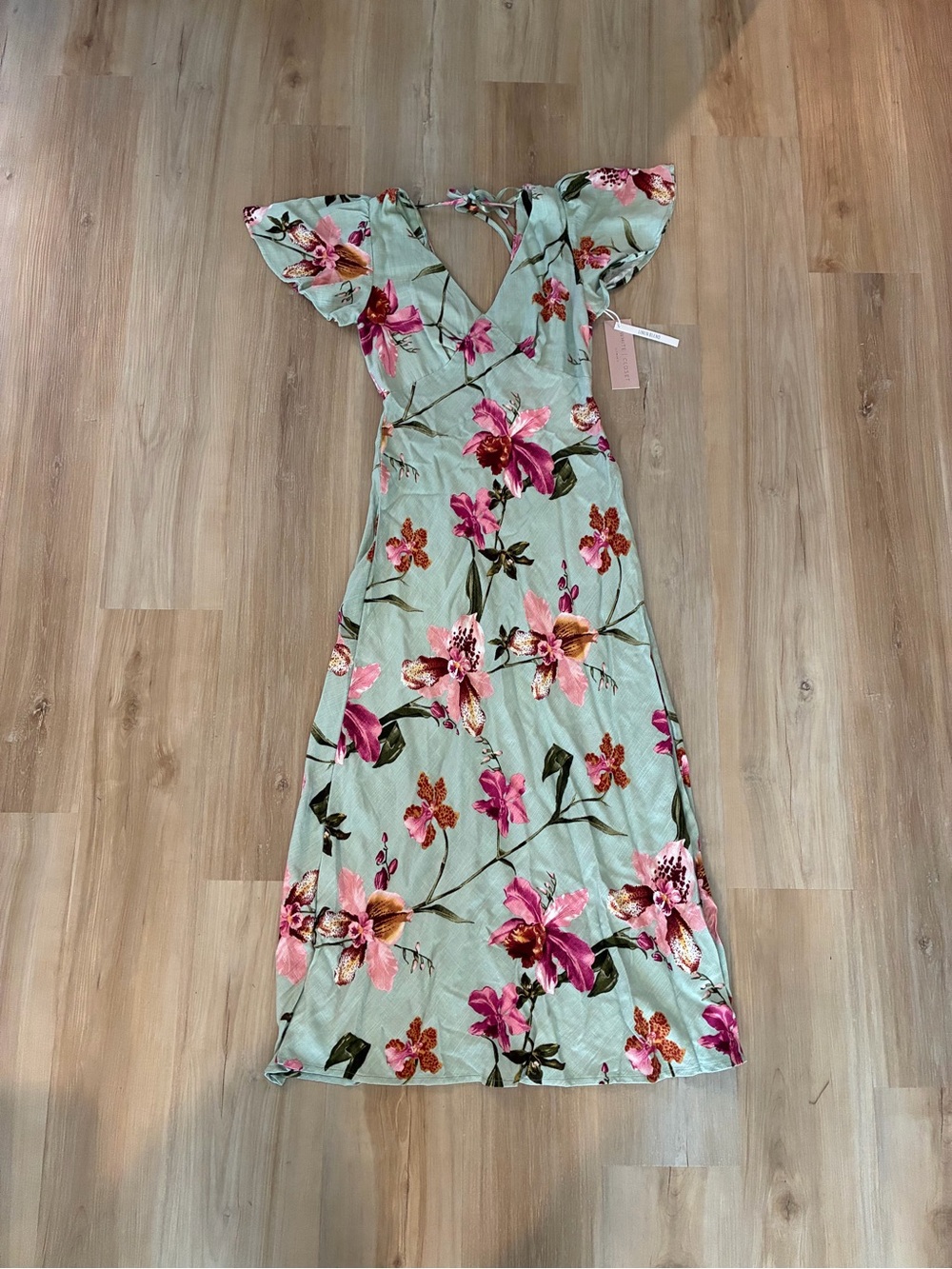 Mint Floral Maxi Dress with Pink Blooms